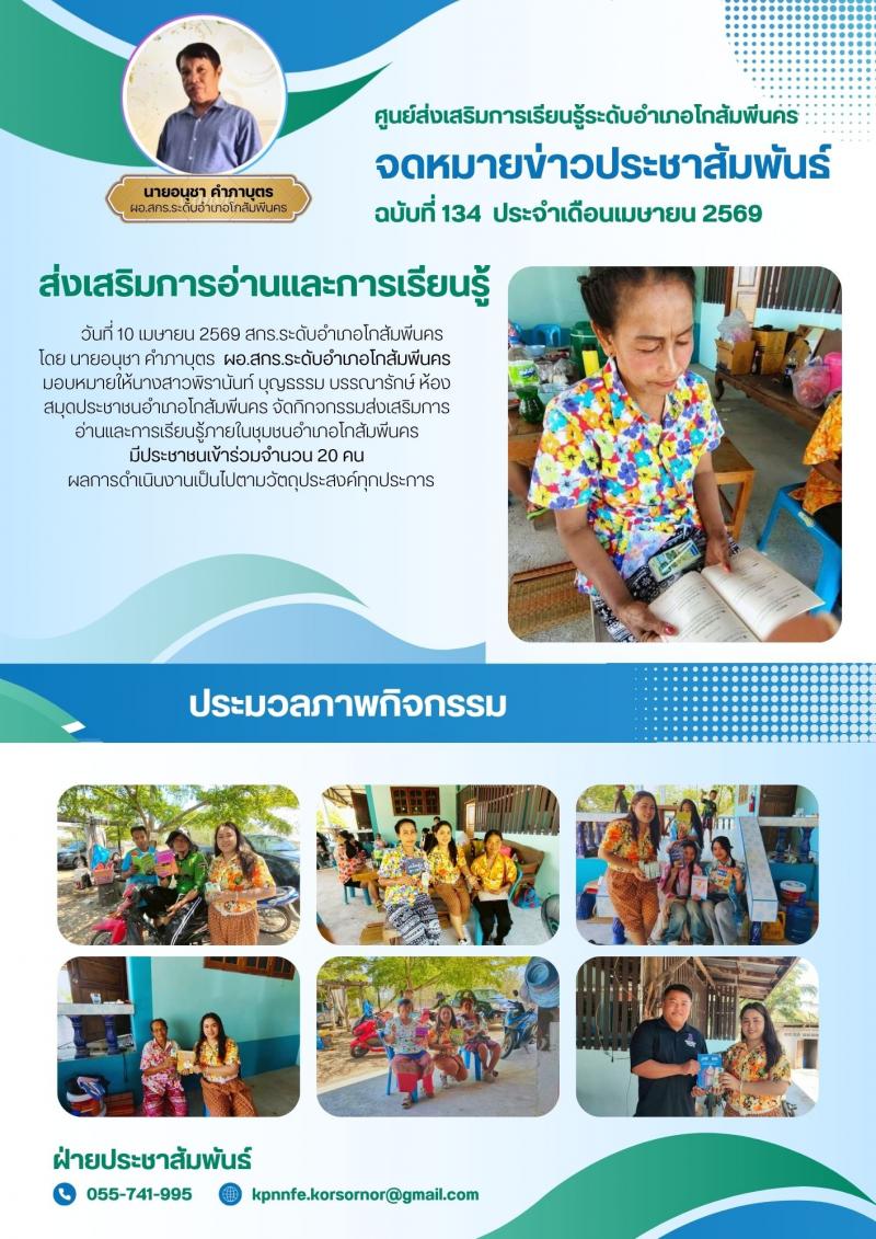 1. กิจรรมส่งเสริมการอ่านและการเรียนรู้ ต.โกสัมพี วันที่ 10 เมษายน 2569 