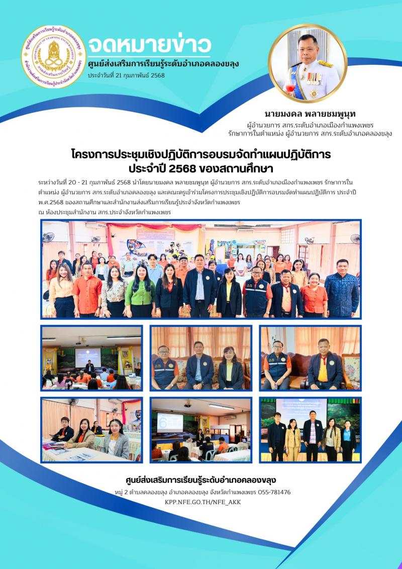 1. โครงการประชุมเชิงปฏิบัติการอบรมจัดทำแผนปฏิบัติการ ประจำปี 2568 ของสถานศึกษา