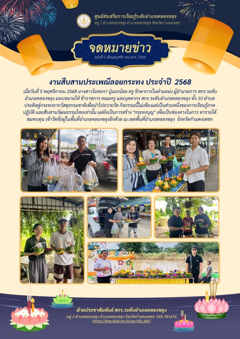 1. งานสืบสานประเพณีลอยกระทง ประจำปี  2568