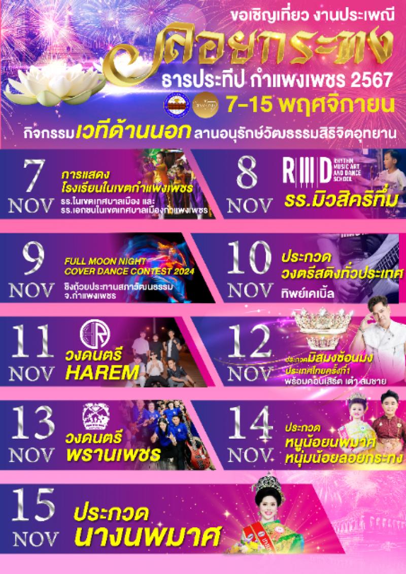 4. ร่วมกิจกรรมวันลอยกระทง ธารประทีป จังหวัดกำแพงเพชร 2567