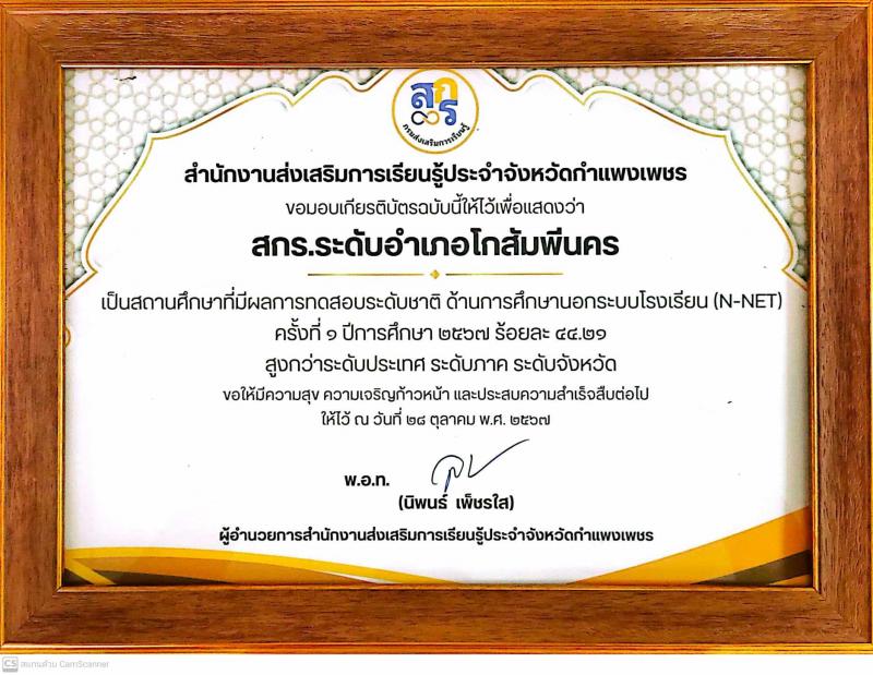 2. เกียรติบัตรสถานศึกษาที่มีผลการทดสอบระดับชาติสูงกว่าระดับประเทศ ระดับภาค ระดับจังหวัด ร้อยละ 44.21