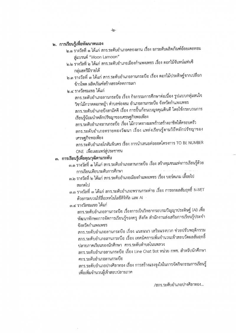 2. ประกาศสำนักงานส่งเสริมการเรียนรู้ประจำจังหวัดกำแพงเพชร best practice